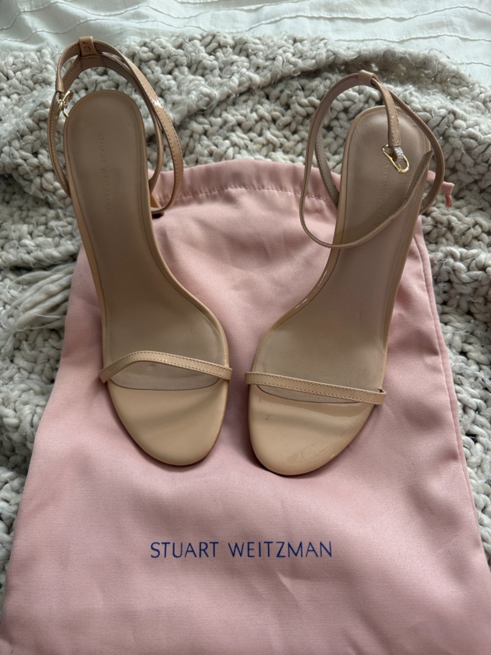 Stuart Weitzman Beige/Nude Ankle-Strap Stiletto Sandals